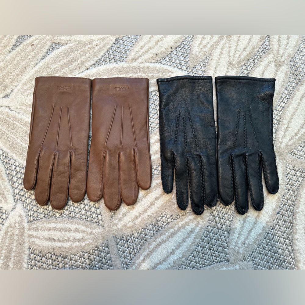 Coach Brown Leather Gloves and Fownes Black Leather Gloves XL